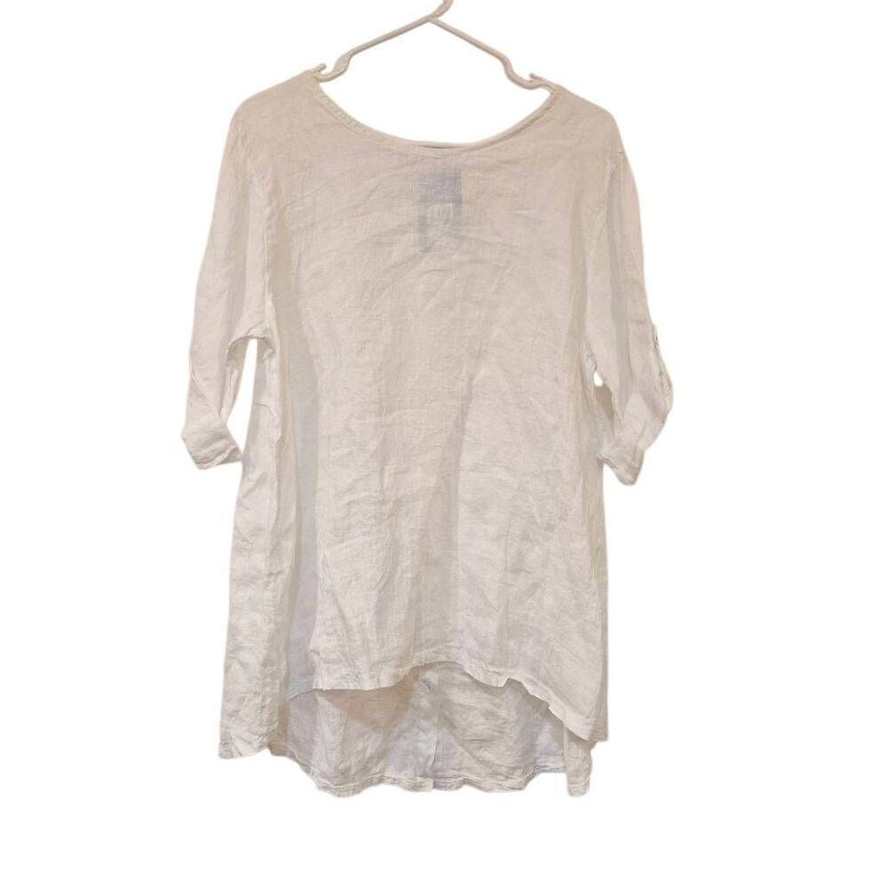 ModAmalfi Italian Women's White Linen Top w Roll Tab Sleeves NEW